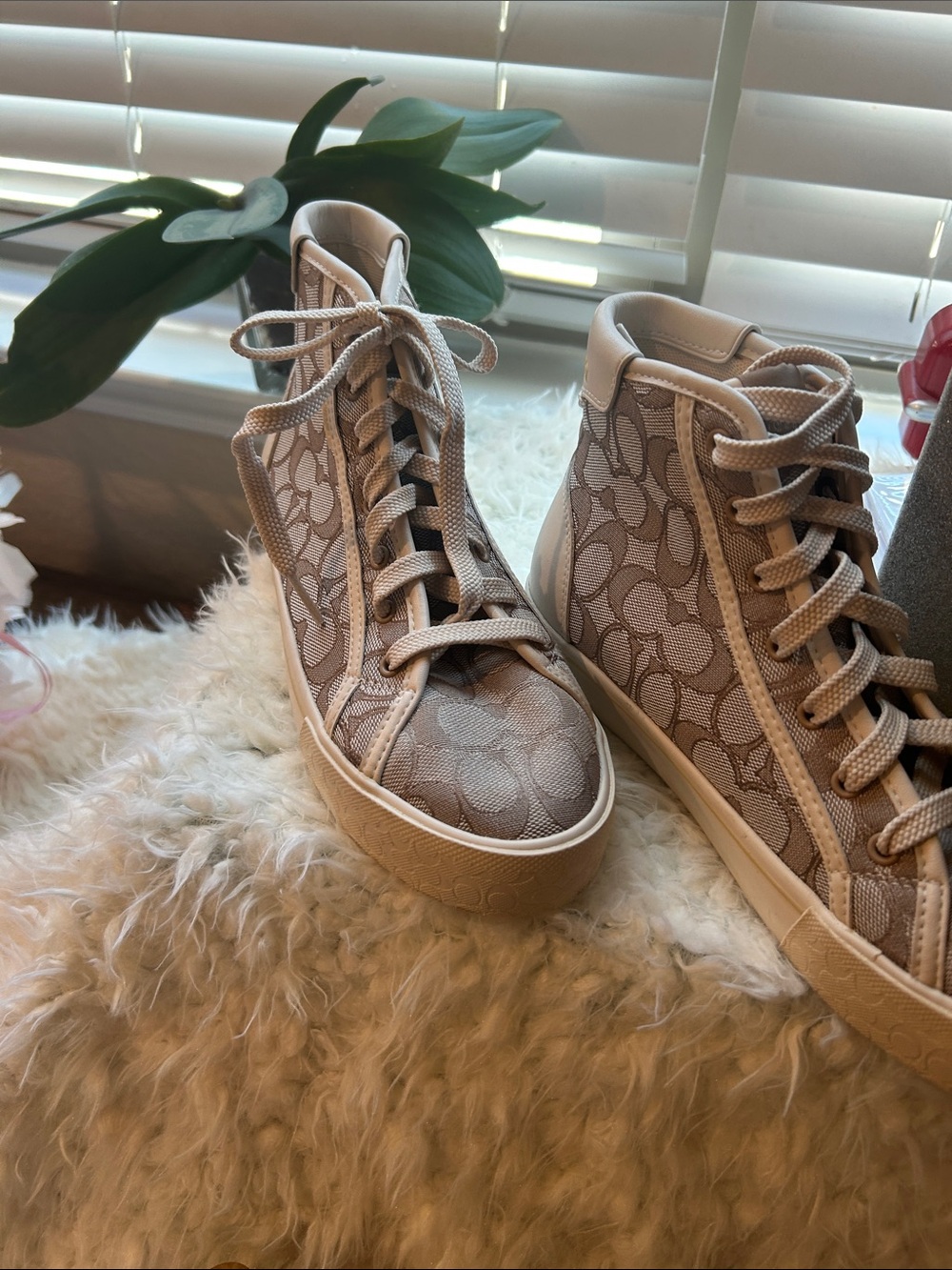 Coach Tan Signature High-Top Sneakers - Women's